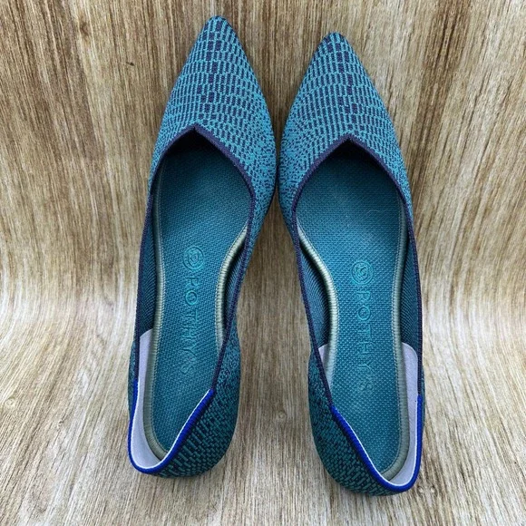 Rothy's The Point Women's 8.5 Spruce Python Geometric Knit Pointed Toe Flats - Picture 6 of 10